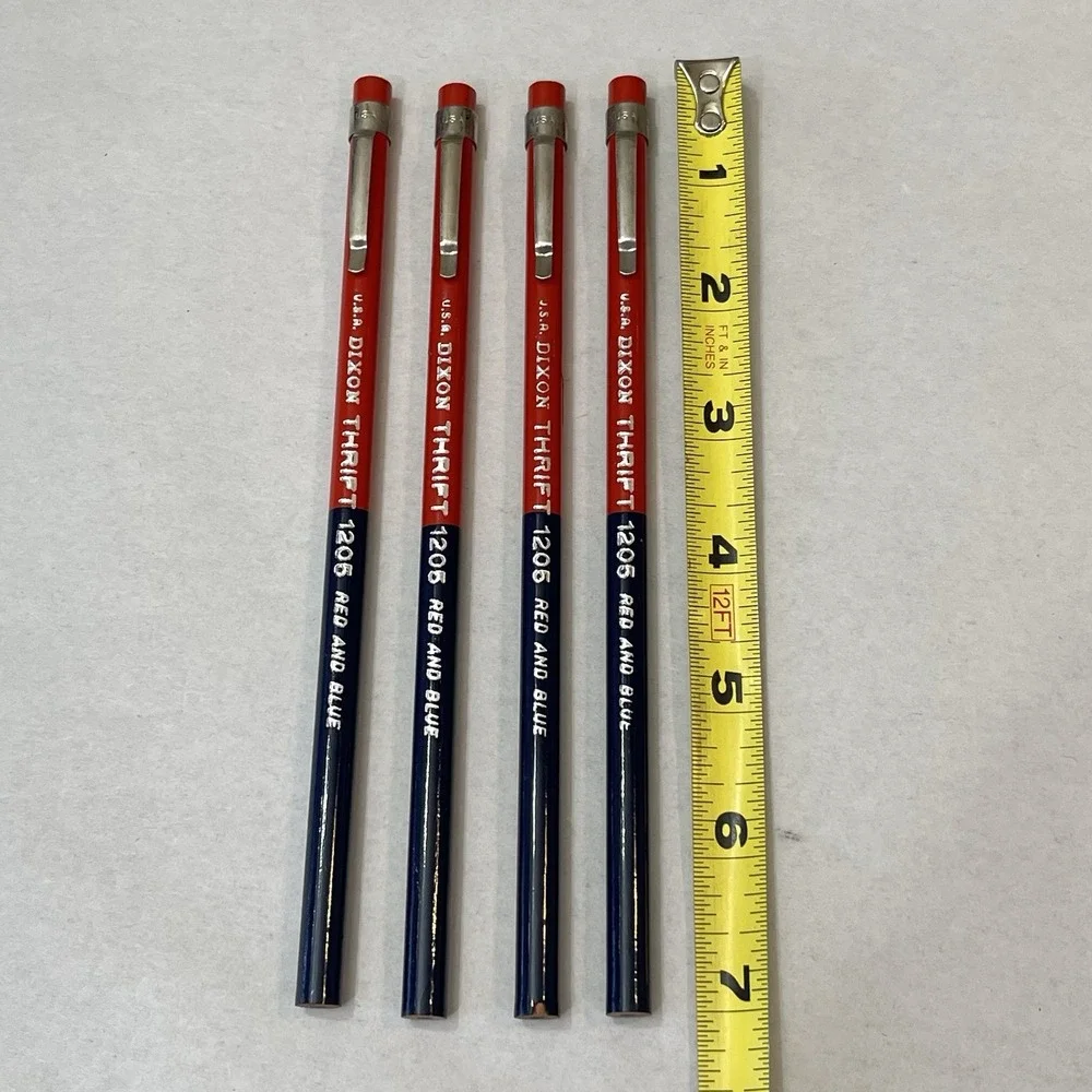 Vintage Dixon Thrift 1205 Red Blue Checking Pencil Lot 4 Pocket Clip USA Made